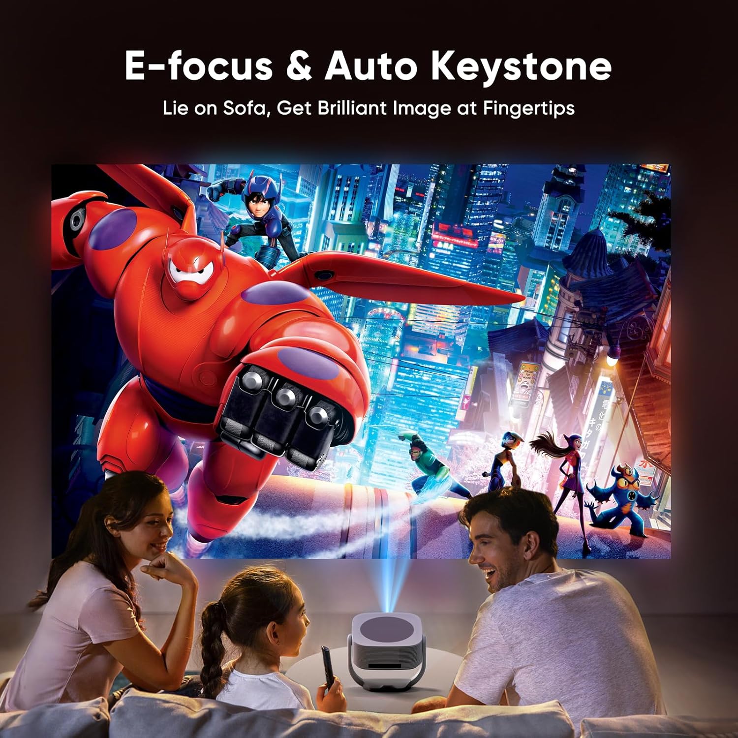 [Built-in Apps with Netflix]Projector, Native 1080P Mini Projector 4K Support with WiFi and BT, 500ANSI E-Focus/Auto Keystone 50% Zoom 270° Rotatable Portable for Bedroom/Outdoor, Remote/Mouse Control