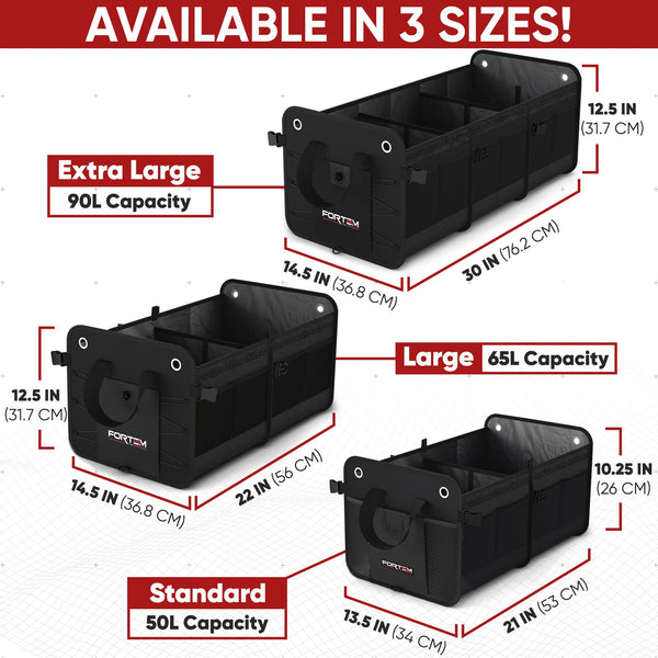 FORTEM Car Boot Organiser, SUV Boot Tidy, Trunk Storage, Collapsible Multi Compartment Car Organiser, Non Slip Bottom, Adjustable Securing Straps, Foldable Cover (65L)