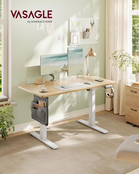 VASAGLE Electric Standing Desk, Height Adjustable Desk, 60 x 140 x (72-120) cm, 4 Memory Heights, Storage Pocket, for Home Office, Study, Rustic Brown and Ink Black LSD134K02