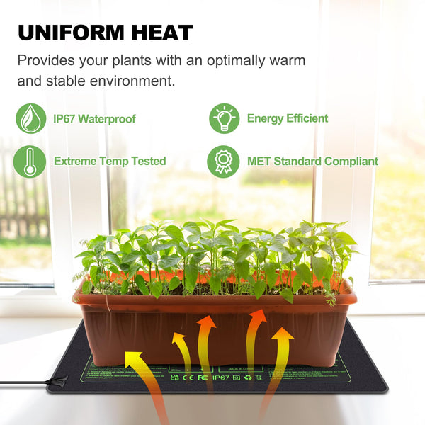 Hyindoor Heat Mat for Plants,Waterproof Seedling Heat Mat with Thermostat 10.63?*21.26? Germination Heated Propagator Warming Mat for Indoor Gardening