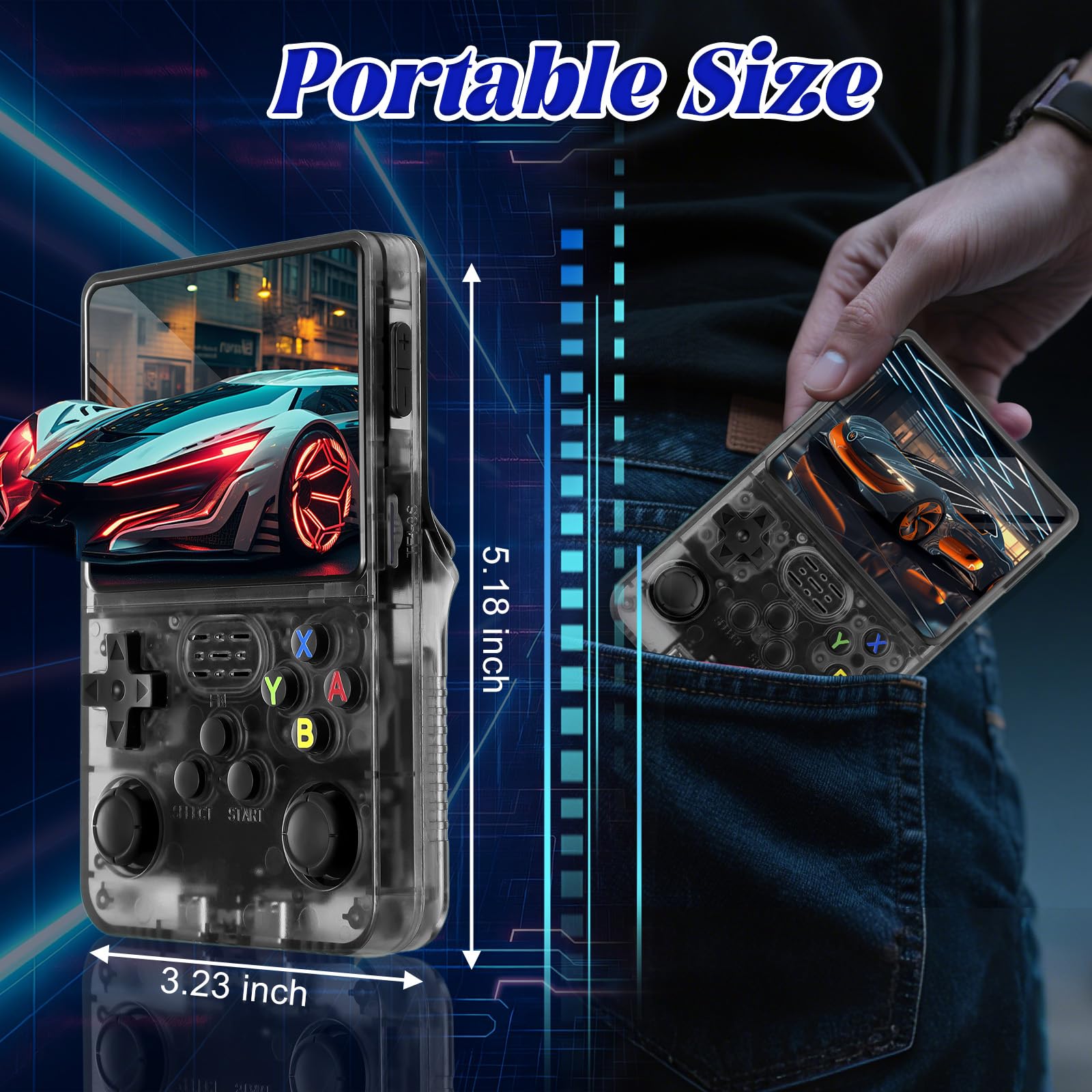 Blidinner R36S Retro Handheld Games Console -With Open Source Linux System,3000mAh Battery,3.5 Inch HD Screen,64G TF Card,20,000+ Classic Games,Portable Mini Game Console for Teens and Adults-Black