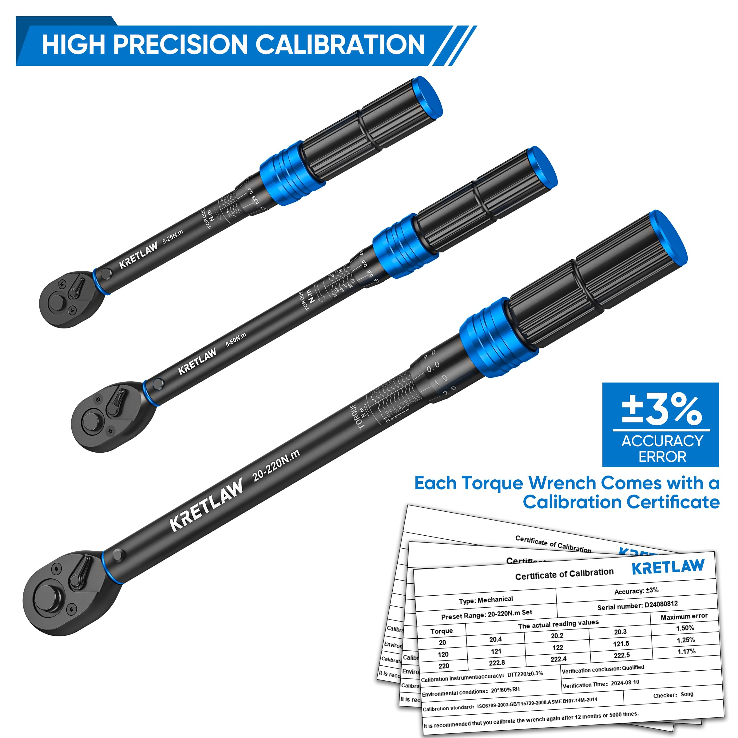 KRETLAW 3/8" Torque Wrench Set 30PCs, 5-60 Nm Drive Click Torque Wrench (72 Teeth ±3% Accuracy) with Extensions, Sockets, Adapter for Bike and Motorcycle Car Truck Maintenance