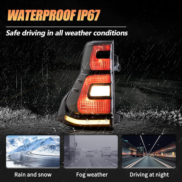 VLAND Motor LED Rear Lights compatible with Land Cruiser Prado J150 / GX460 2010-2017, w/Amber Sequential Indicator, Driver & Passenger Side - Smoked