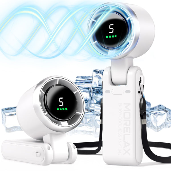 Morelax Personal Handheld Fan,High-Speed Turbo Fans,5-Speed with LED Display,Powerful Motor,4000mAh,USB Rechargeable Portable Cooling Fan for Outdoor Activities,Travel,Working,White