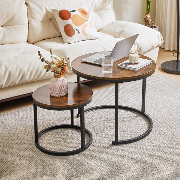 IBUYKE Round Nesting Table, Removable Set of 2 Coffee Tables, Stacking Sofa Side Table End Table, for Living Room, Bedroom, Office, Balcony,