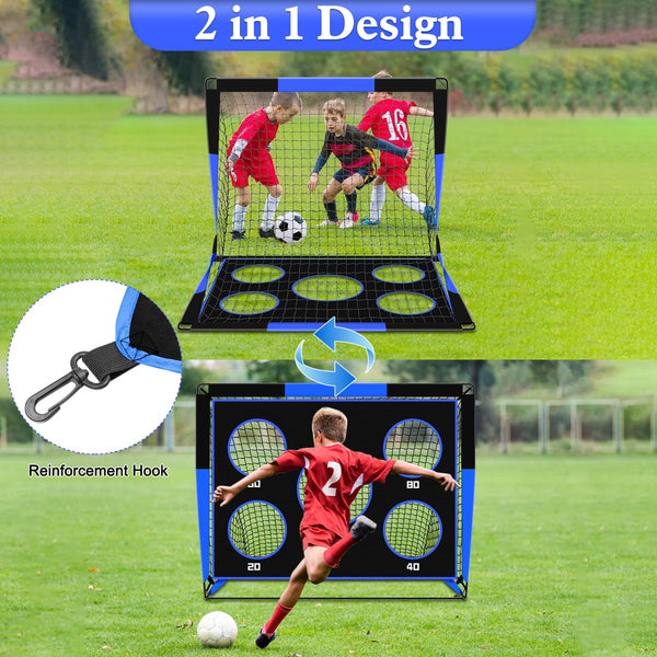Gofady 2-in-1 Football Goal for Kids - Portable & Durable Soccer Training Net with 5 Target Ranges, Foldable Design, Carrying Bag, Easy Assembly for