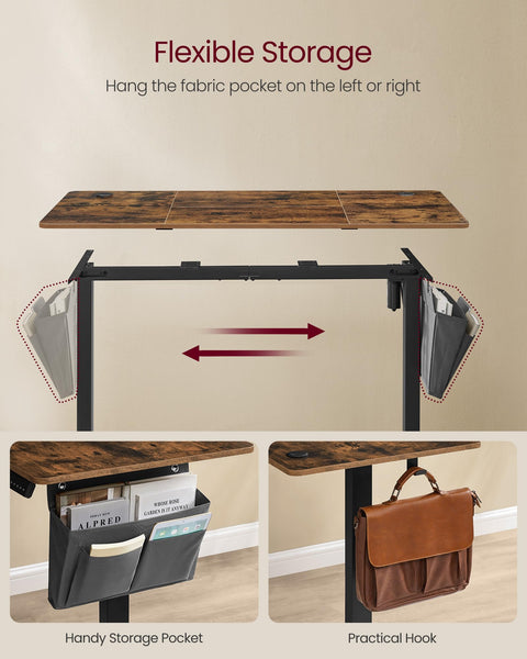 VASAGLE Electric Standing Desk, Height Adjustable Desk, 60 x 140 x (72-120) cm, 4 Memory Heights, Storage Pocket, for Home Office, Study, Rustic Brown and Ink Black LSD134K02