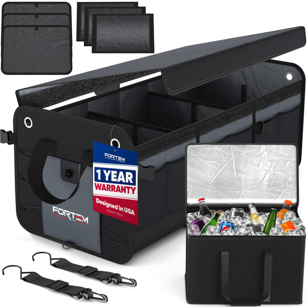FORTEM Car Boot Organiser, SUV Boot Tidy, Trunk Storage, Collapsible Multi Compartment Car Organiser, Non Slip Bottom, Adjustable Securing Straps, Foldable Cover (65L)