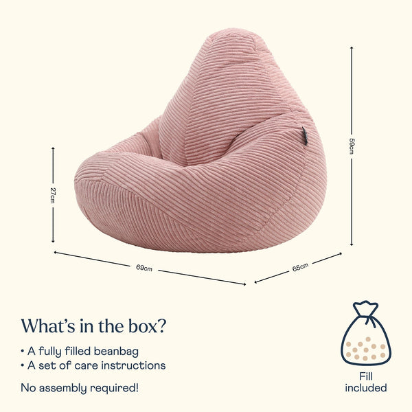 icon Dalton Kids Bean Bag, Dusk Pink, Cord Kids Bean Bag Chair with Filling Included for Girls and Boys, Childrens Chair, Beanbags for Children,