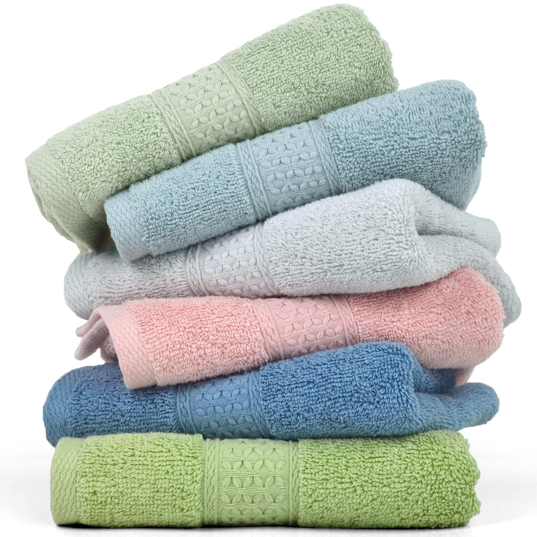 Cleanbear Hand-Towel Face-Towel Set,100% Cotton, High Absorbent, size29 x13, 6-pack 6 Colors(h601)