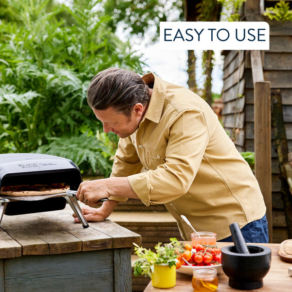 Jamie Oliver by Tefal Outdoor Gas Pizza Oven, Rotating Stone for Homemade Pizza, Pizza Parties, includes Pizza Peel, Gas Hose and Regulator, portable, foldable legs, black JM4168G0