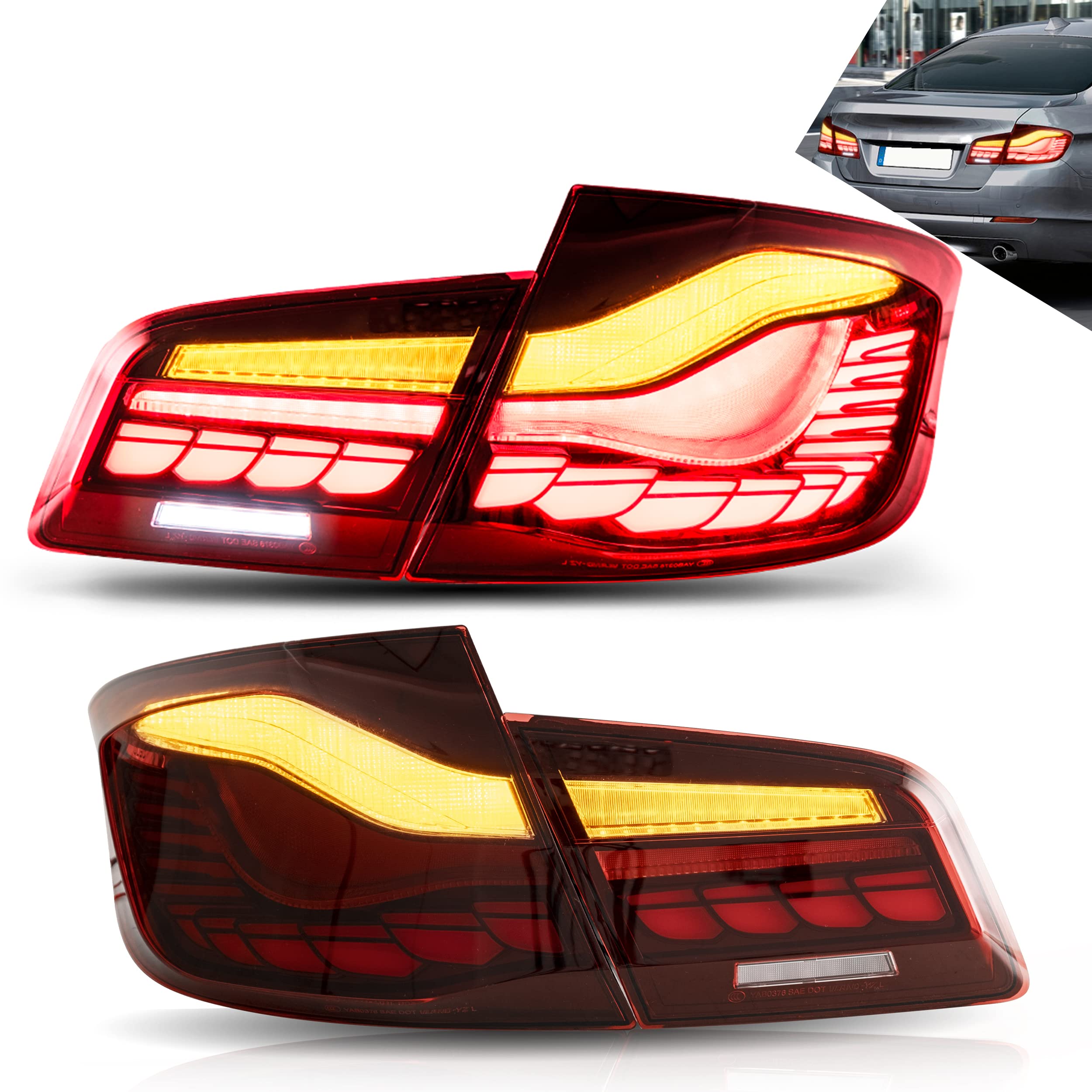 VLAND OLED Rear Lights Compatible with 2013-2018 BMW 3 Series F30 F35 F80 320i 328i 335i Sedan (Not for F31 F34), Tail Lights with Sequential Indicators, E-mark, Red