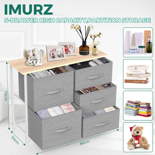 IMURZ Chest of Drawers,Fabric Storage Drawers wtih 5 Units Large Storage Space,Sturdy Steel Frame Chest of Drawers Bedroom for Living Room, Nursery