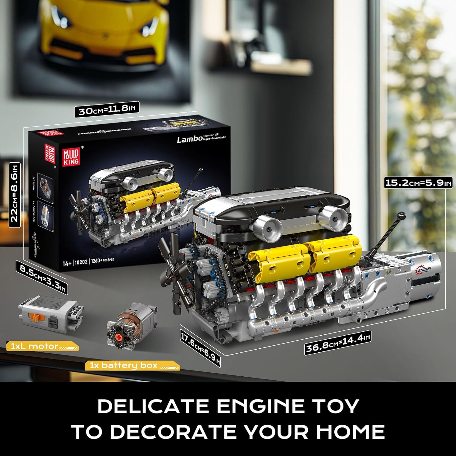 Mould King 10202 V12 Engine Building Blocks Sets, Build a Engine Model Kit That Runs, MOC Engineering Model Building Kit, 1194 PCS STEM Engineering Toys for Kids/Adults