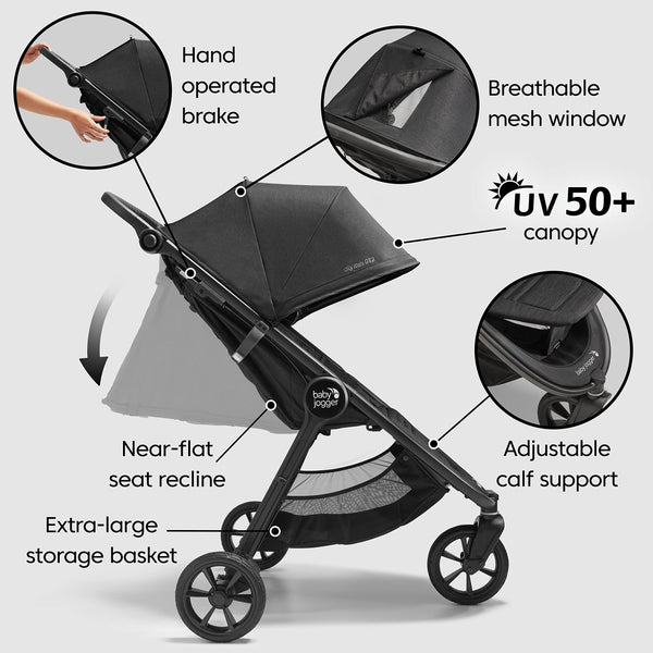 Baby Jogger City Mini GT2 All-Terrain Pushchair | Lightweight, Foldable Stroller | Opulent Black