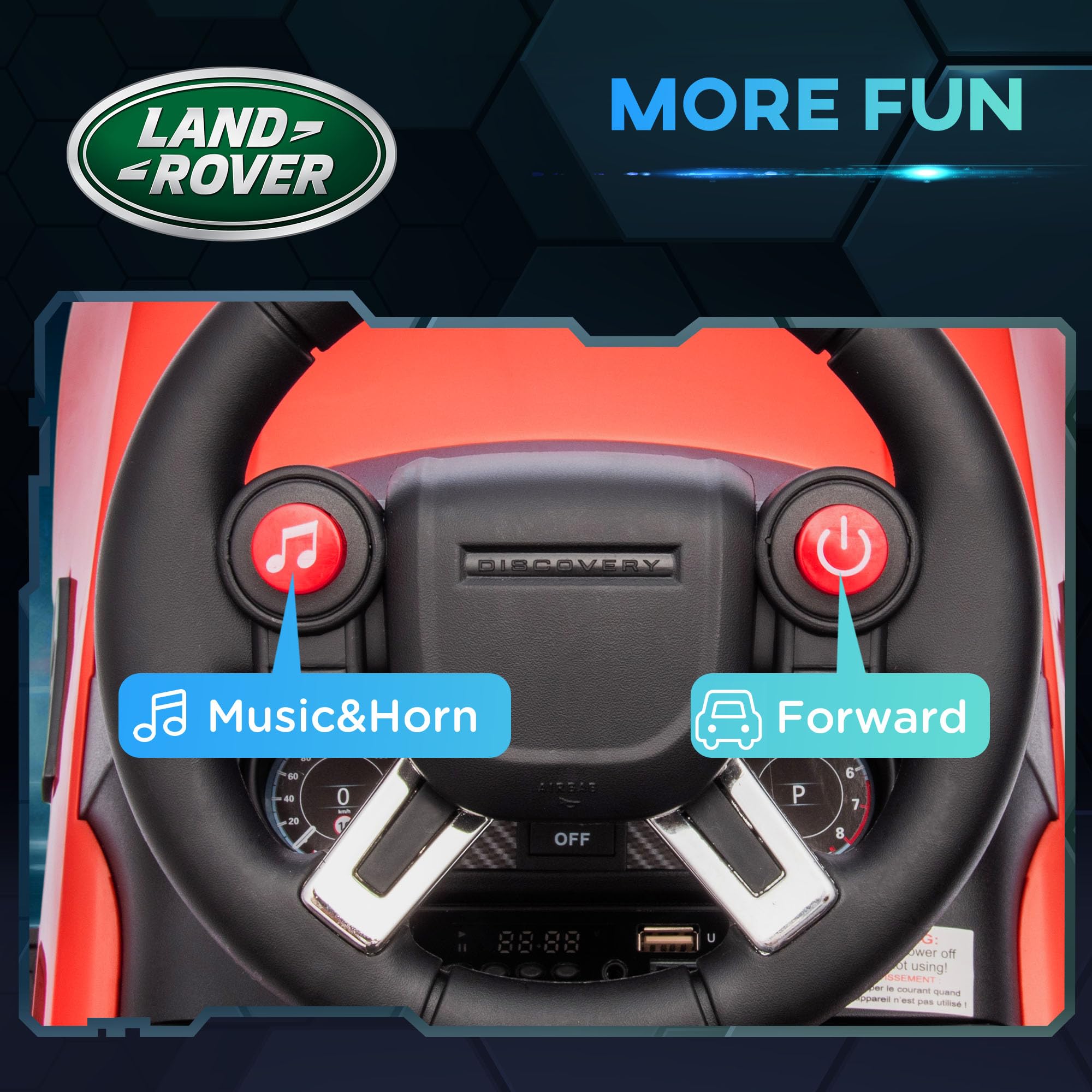 AIYAPLAY Land Rover Licensed 6V Kids Electric Ride On Car, 2-in-1 Sliding Car, Battery Powered Car with Headlights, Music, Horn, for 18-60 Months, White