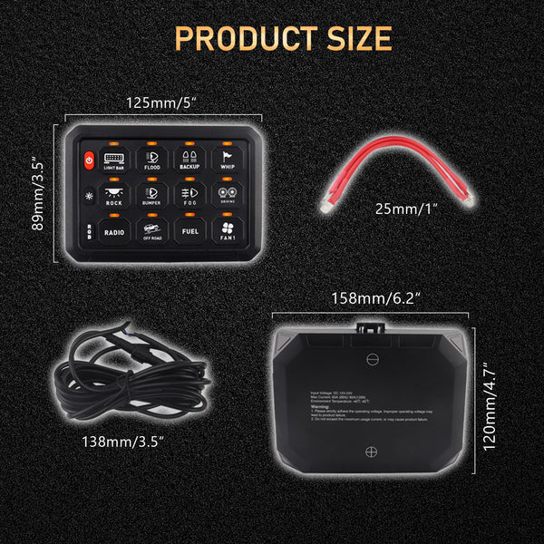 Chelhead 12V/24V Switch Control Panel RGB 6 Gang Dimmable Multi-Function Programmable Switch Panel Acc Battery Control Waterproof, Compatible with Truck Boat SUV RV Trailer Marine ATV UTV