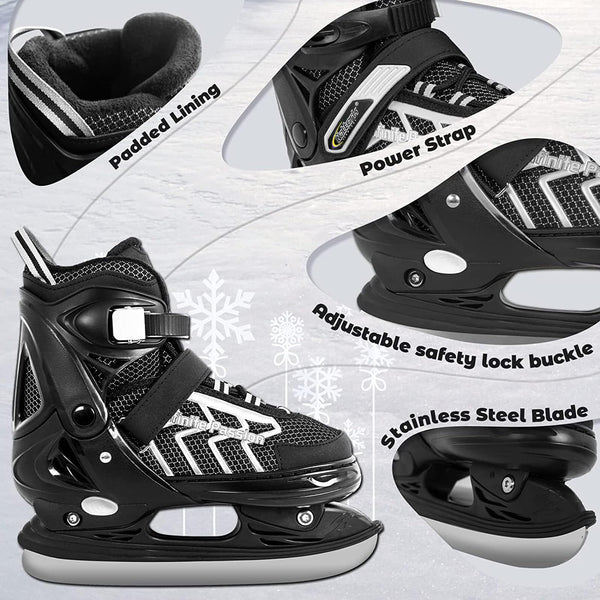 Nattork Adjustable Kids Ice Skate for Boys Girls Adult, Soft Padding and Reinforced Ankle Support Ice Hockey Skates