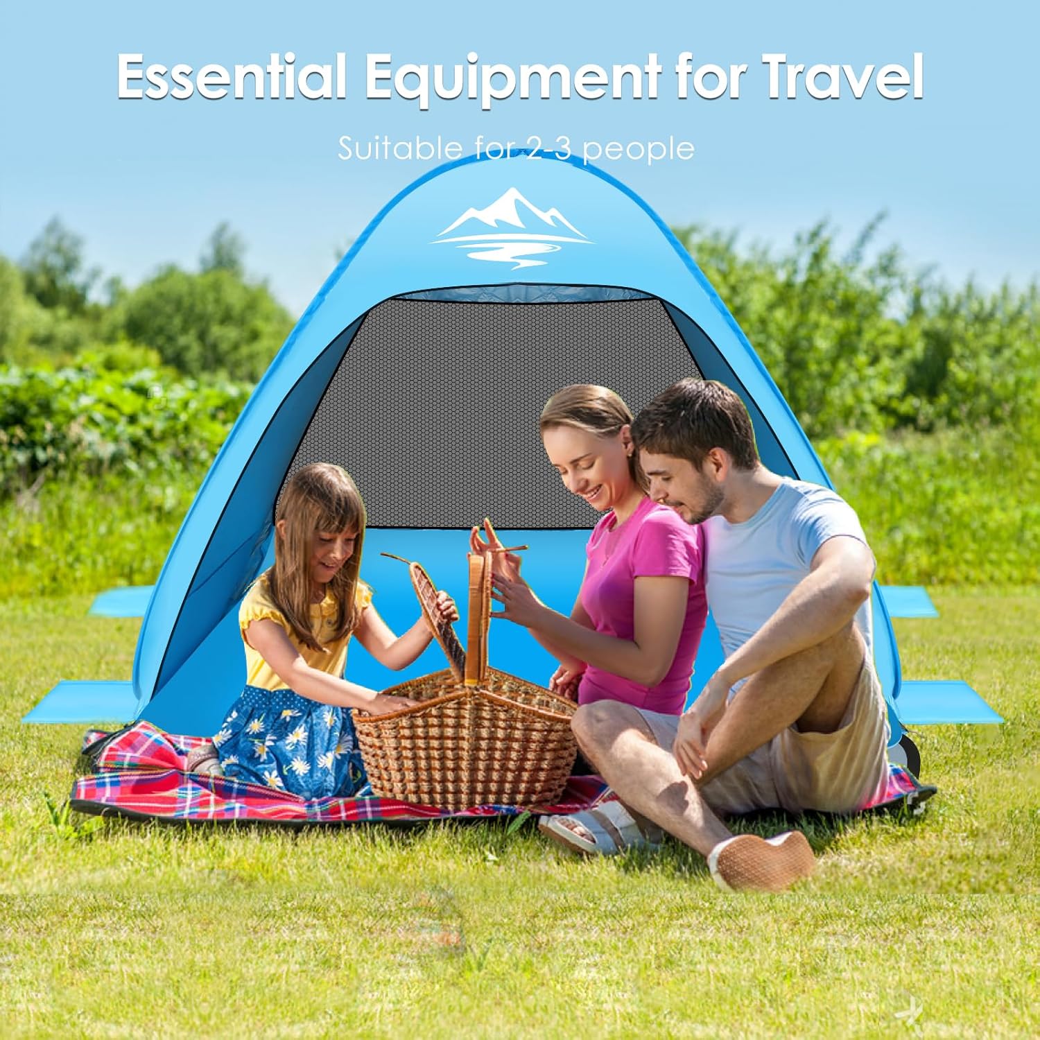 Pop Up Beach Tent,Automatic Portable Sun Shelter Fit 2-3 Person,UPF 50+ UV Sun Protection Beach Shade Baby Canopy Cabana Air-Ventilating Waterproof for Family Beach Park Camping Picnic with Carry Bag