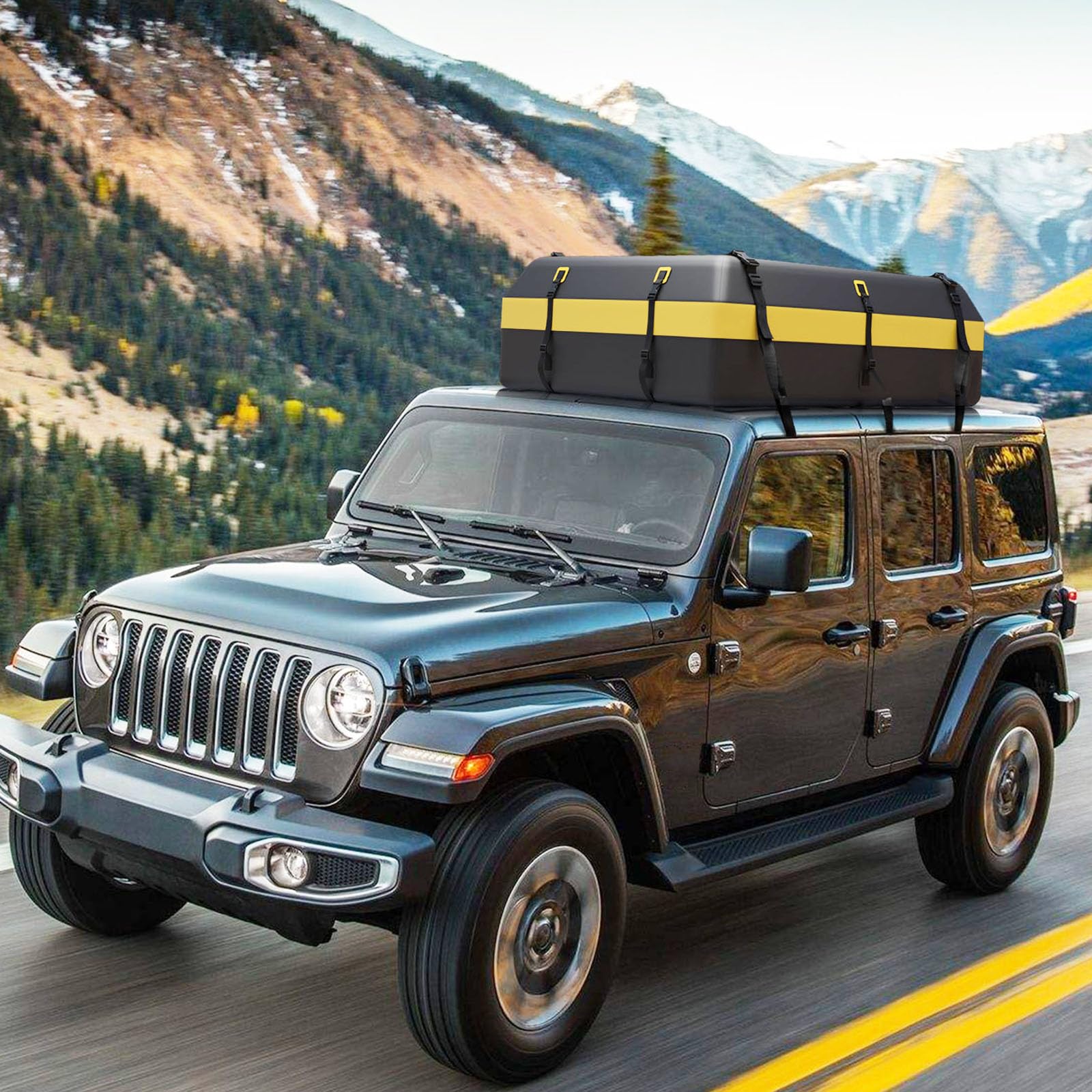 COSTWAY 15/21 Cubic Feet Car Roof Bag, 100% Waterproof Roofing Cargo Carrier with Anti-Slip Mat, Combination Lock & Straps, Rooftop Luggage Storage Box (Black, 21 Cubic Ft/600L)