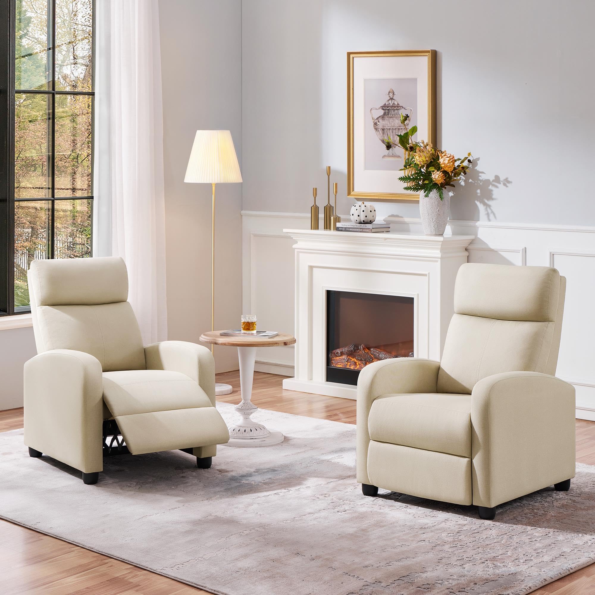 Yaheetech Recliner Armchair Single Padded Seat Boucle Fabric Sofa Lounge Home Living Room Theater Adjustable Leg Rest and Reclining Functions Ivory