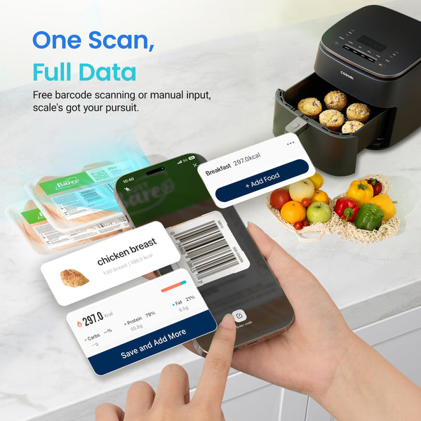 COSORI Smart Kitchen Scale with Nutritional Calculator, Food Nutrition Scale with 19 Nutrients Tracking, Calorie Counting for Weight Loss, Free App&Bluetooth, Premium Stainless Steel, Silver