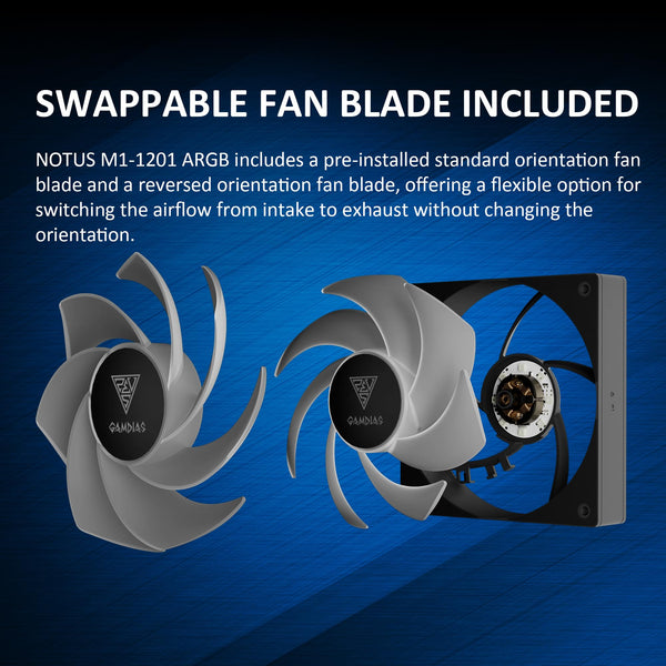 GAMDIAS NOTUS M1-1203 120mm ARGB PWM Fan (3 Pack), Include Reverse Blade x3, Daisy-Chain Connection, Closed-Loop Technology for Steady RPM on Cooler, Low-Noise Operation (Max. 1600RPM @25dBA), Black