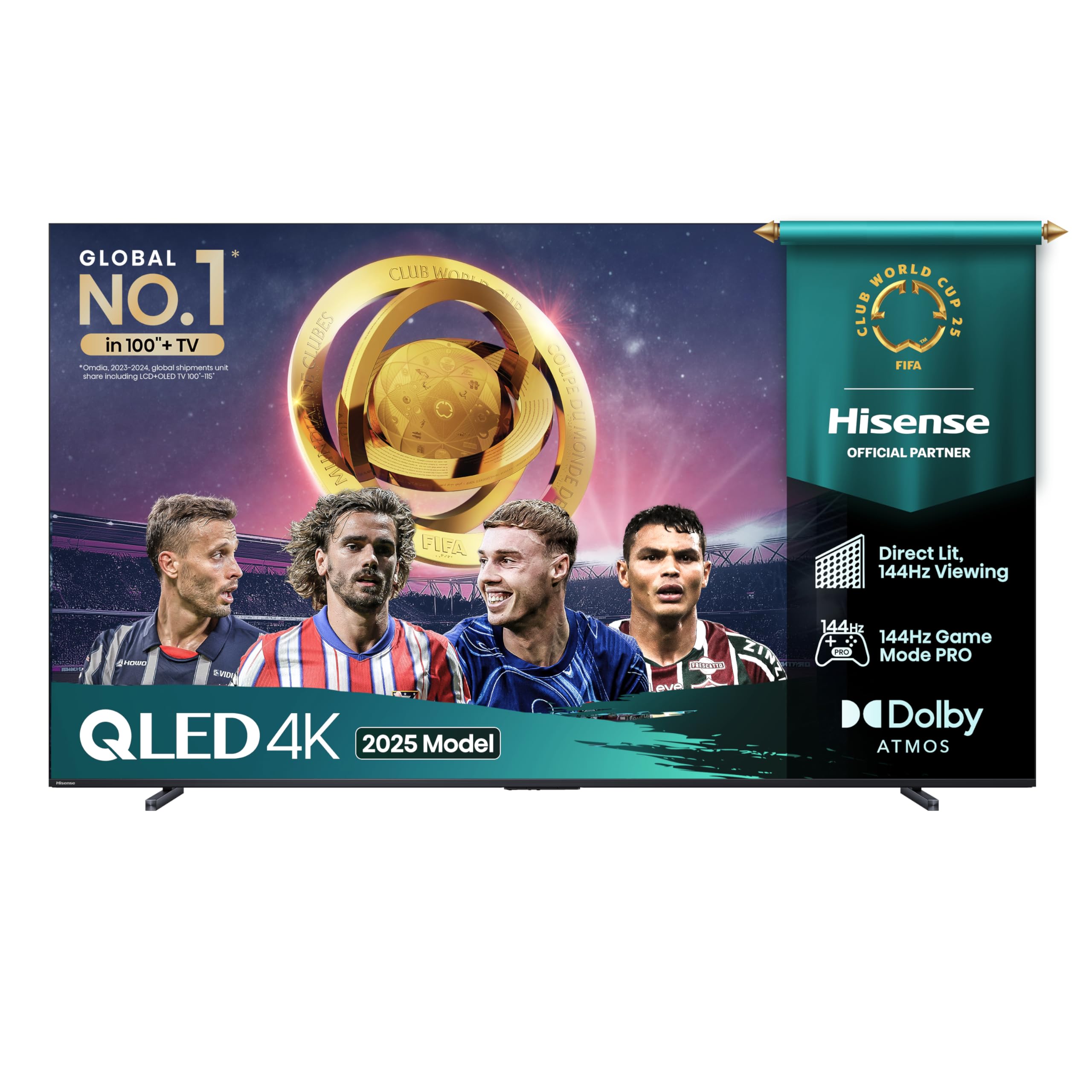 Hisense 55 Inch 4K QLED Smart TV 55E77NQTUK - Quantum Dot Colour, 4K AI Processor, Dolby Vision Atmos, Smooth Motion, Sports Mode, Vidaa OS with Freely, Youtube, Netflix and Disney+ (2024 Model)