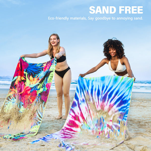 Winthome Beach Towel, Extra Large Microfibre Beach Towel for Adult, Double Sides Sand Free Quick Dry lightweight Travel Swimming Towel(Pink + Green, 90×180cm - 2 pack)