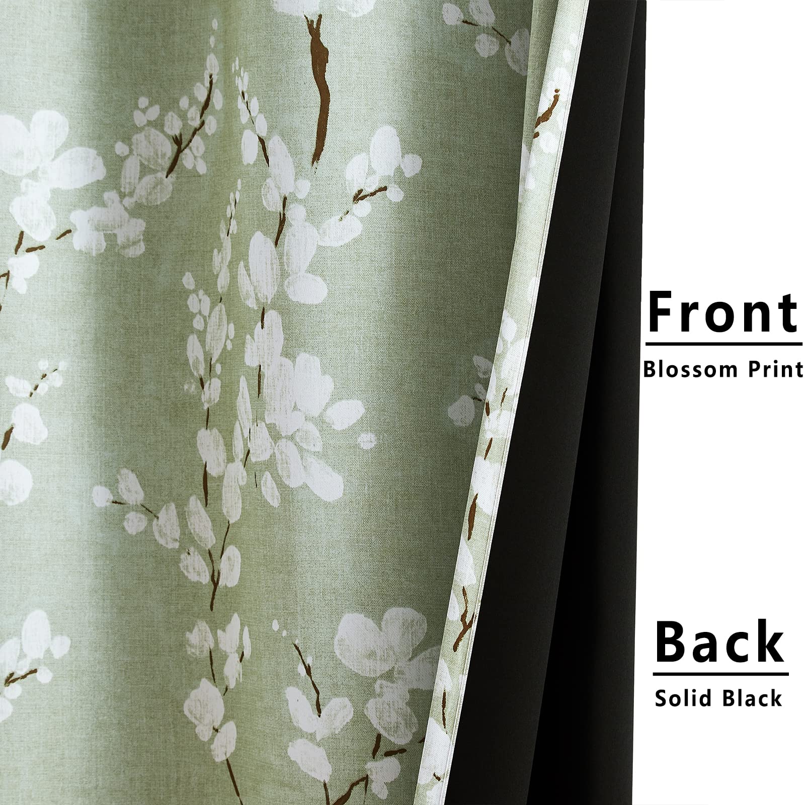 Fmfunctex Green Floral Blackout Curtains for Bedroom 72 inch Drop Eyelet Curtains for Living Room Nursary Blossom Thermal Insulated Window Curtain