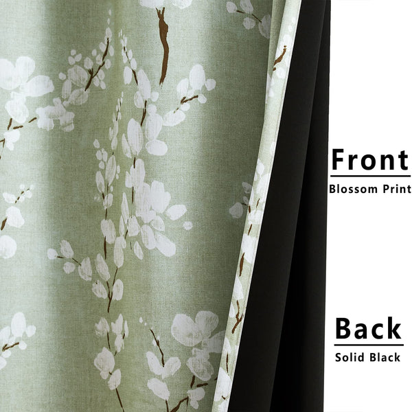 Fmfunctex Green Floral Blackout Curtains for Bedroom 72 inch Drop Eyelet Curtains for Living Room Nursary Blossom Thermal Insulated Window Curtain