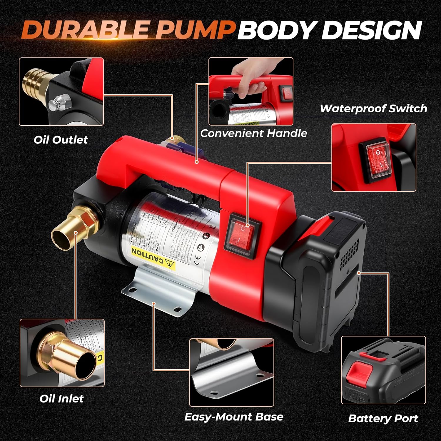 GEARLASSO 21V 260W Battery Powered Diesel Transfer Pump, Electric Fuel Transfer Pump Kit with 2000mAh Battery 12GPM Portable Cordless for Tractor Caravan Truck Boats Yachts No Hoses Included
