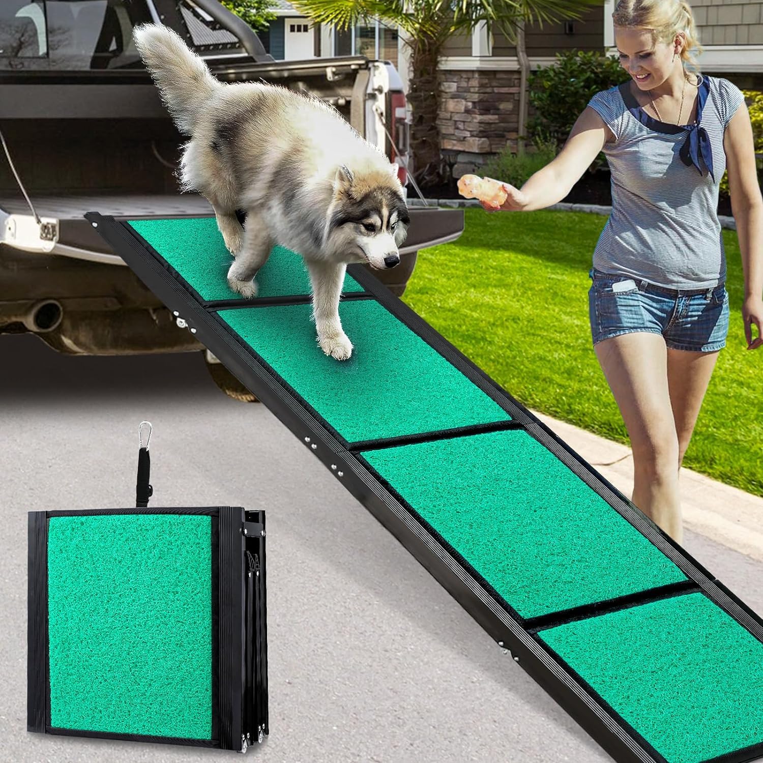 170cm Long Dog Ramp for Cars,43cm Wide Folding Dog Ramp for Large Dogs with High Traction Carpet Surface,Non-slip for Truck,SUV,Portable Pet Ramp Stairs for Medium Large Dog Up to 100kg