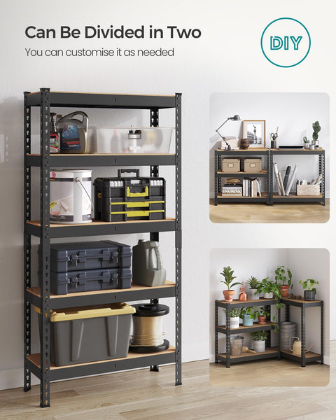 SONGMICS 5-Tier Shelving Unit, Storage Shelves, for Garage, Boltless Assembly, Adjustable Shelves, 30 x 75 x 150 cm, Load 875 kg, for Shed Warehouse Basement Kitchen, Black GLR300B01