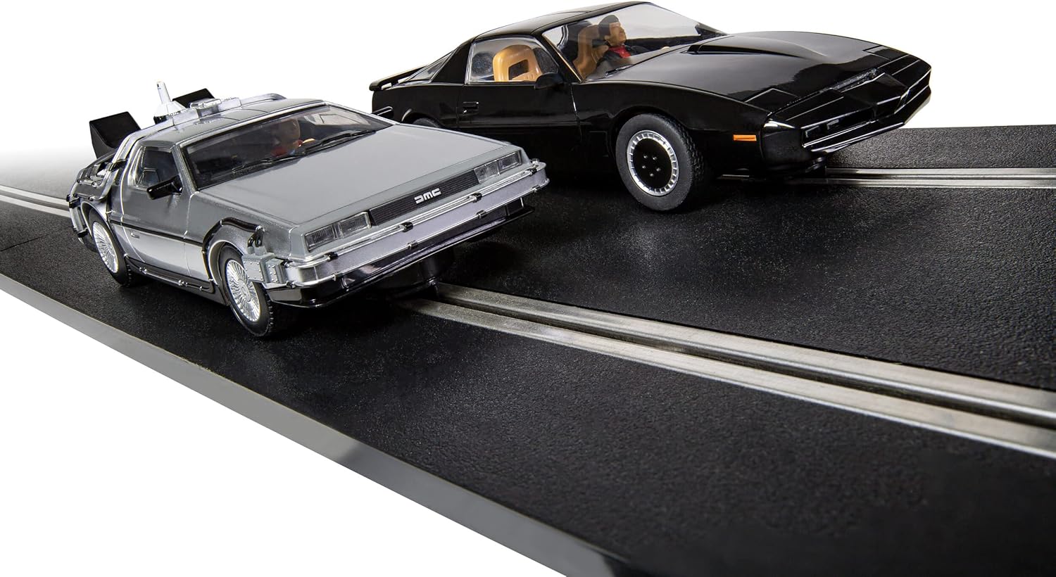 Scalextric Racing Track Sets for Kids - 1980s TV Back to the Future vs Knight Rider Speed Track - Electric Race Tracks for Boys & Girls 5+, Slot Car Race Tracks - 1:32 Scale Mini Car Racing Sets