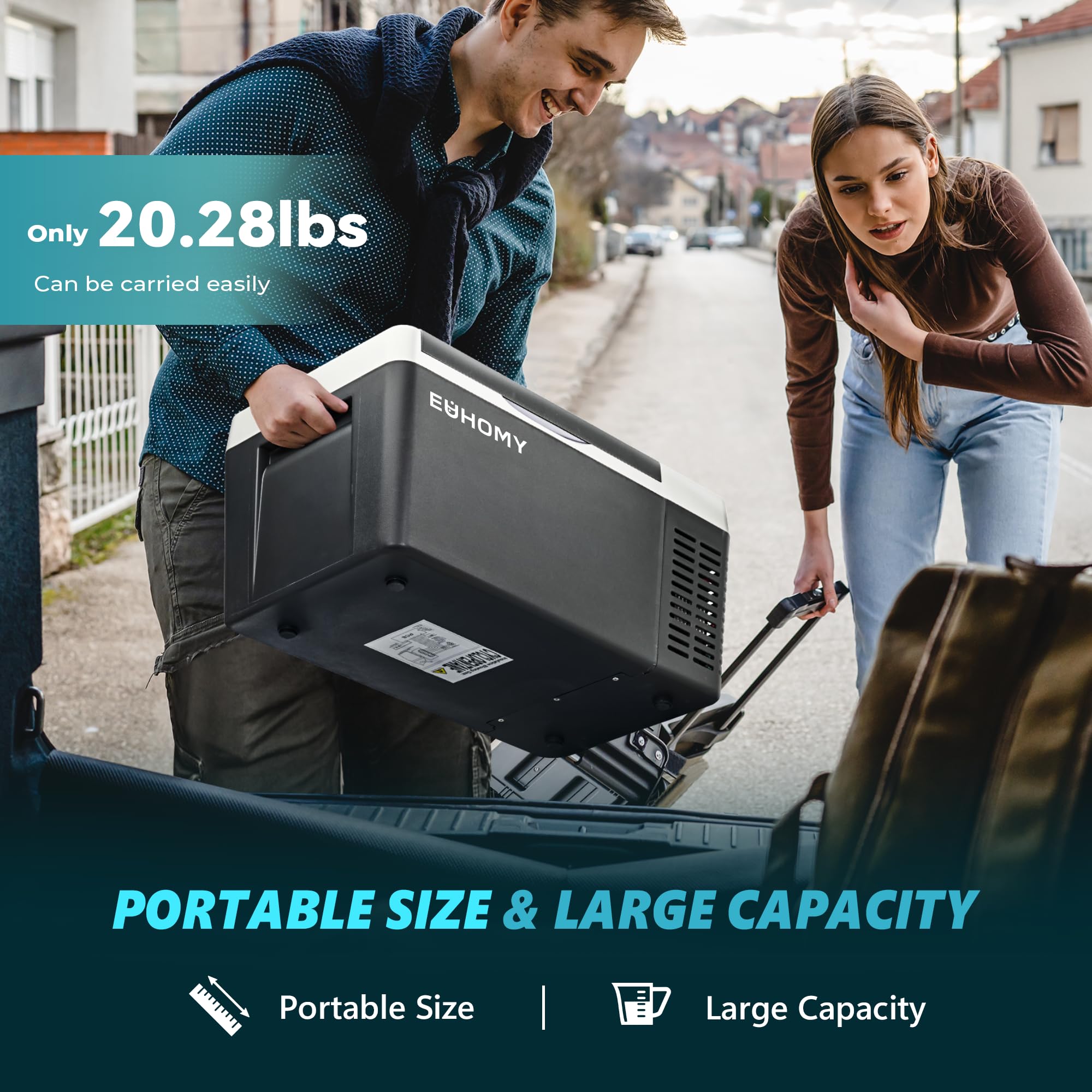 EUHOMY 18L Car Fridge, Compressor Fridge -20℃~20℃, Portable Refrigerator 12/24V DC 100-240V AC, Portable Freeze with APP Control for Camping, Travel, Boat