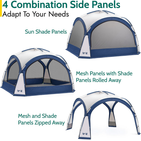 Trail Gazebo with Zip Away Sides, Dome Event Shelter for Outdoor Camping Garden Festival, Waterproof 2000mm, UPF50+ UV Sun Protection, Travel Bag, 3.5m x 3.5m x 2.3m (Grey)