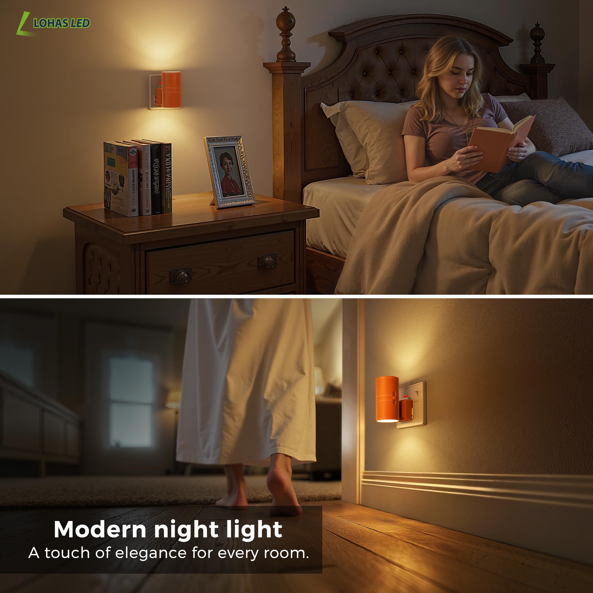 LOHAS-LED Night Light Plug In Wall,1 Pack, Modern Night Light with Dusk to Dawn Sensor, Adjustable Brightness 0-100LM, 3000K Warm White, Dimmable Night Light for Hallway Bathroom Bedroom Stair Toddler