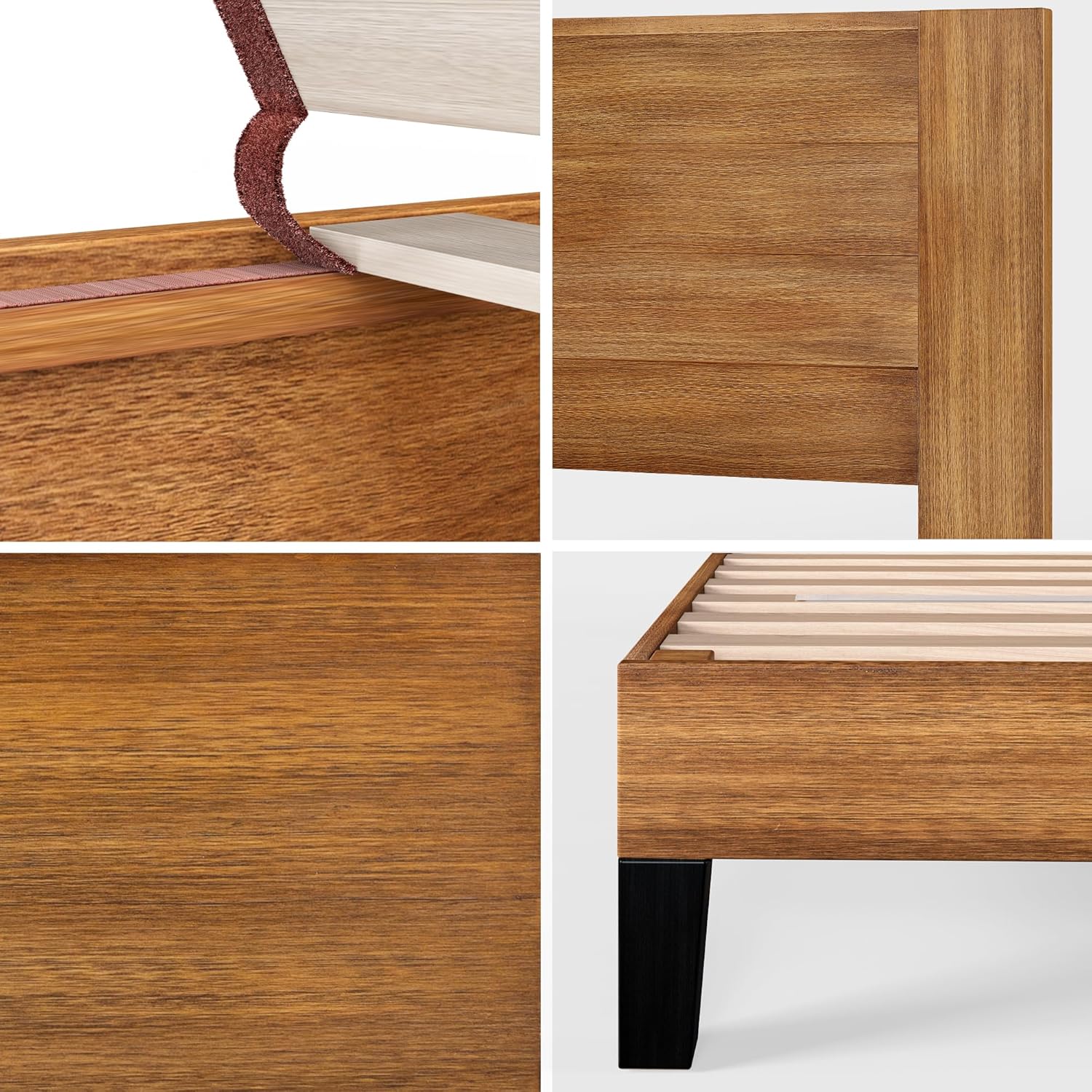 Zinus Tonja Single Bed frame - Bed 90x190 30 cm Height - Wood bed frame with Headboard - Brown