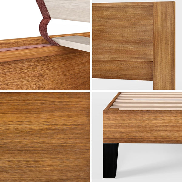 Zinus Tonja Single Bed frame - Bed 90x190 30 cm Height - Wood bed frame with Headboard - Brown