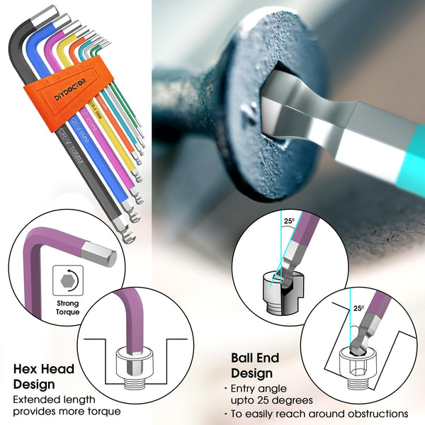 DIY Doctor Hex Key Set (9 Pieces) – Long Ball-End Allen Keys from 1.5mm to 10mm – Durable Hex Key Set