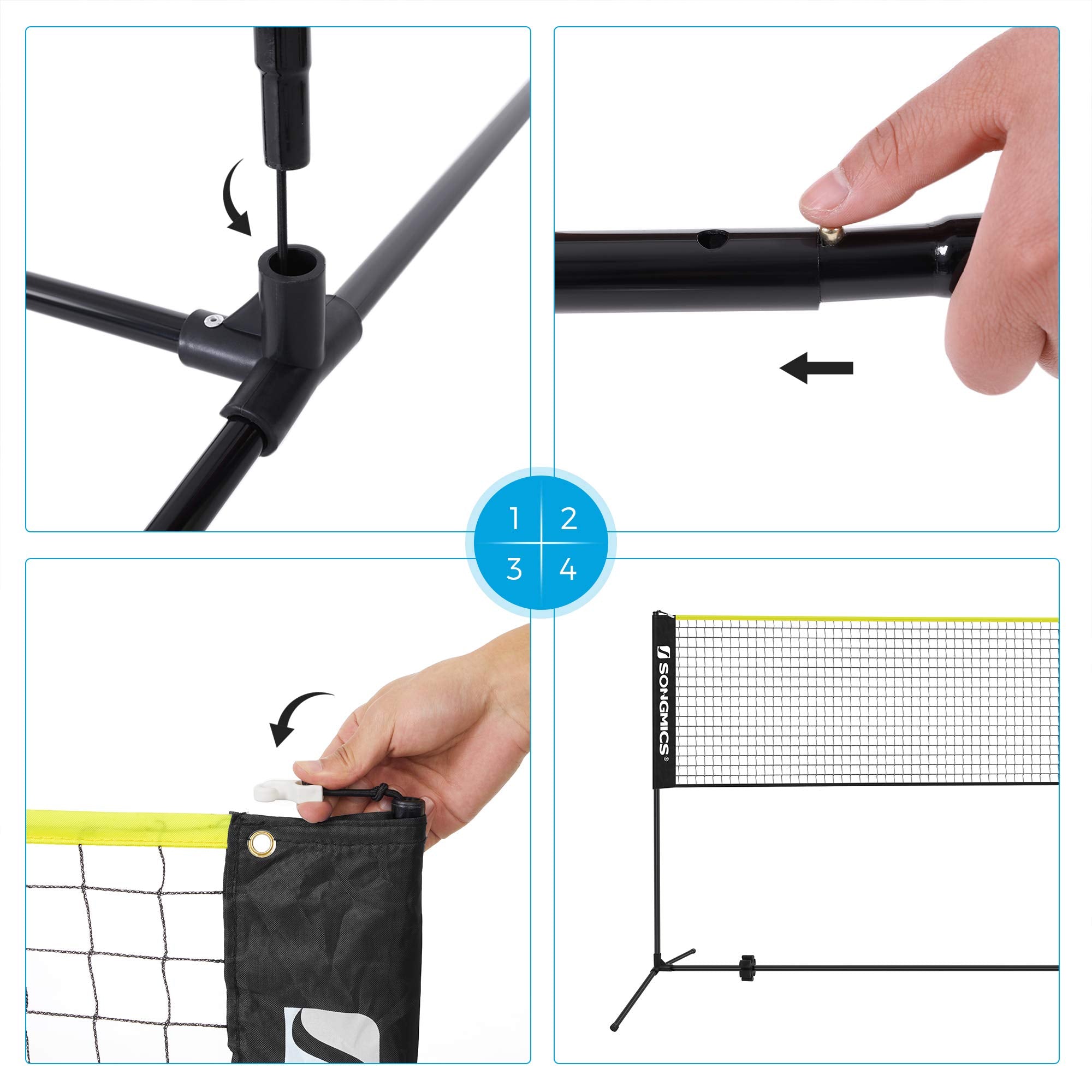 SONGMICS 3 m Badminton Net, Volleyball Net, Adjustable Poles Height, Portable Set for Tennis