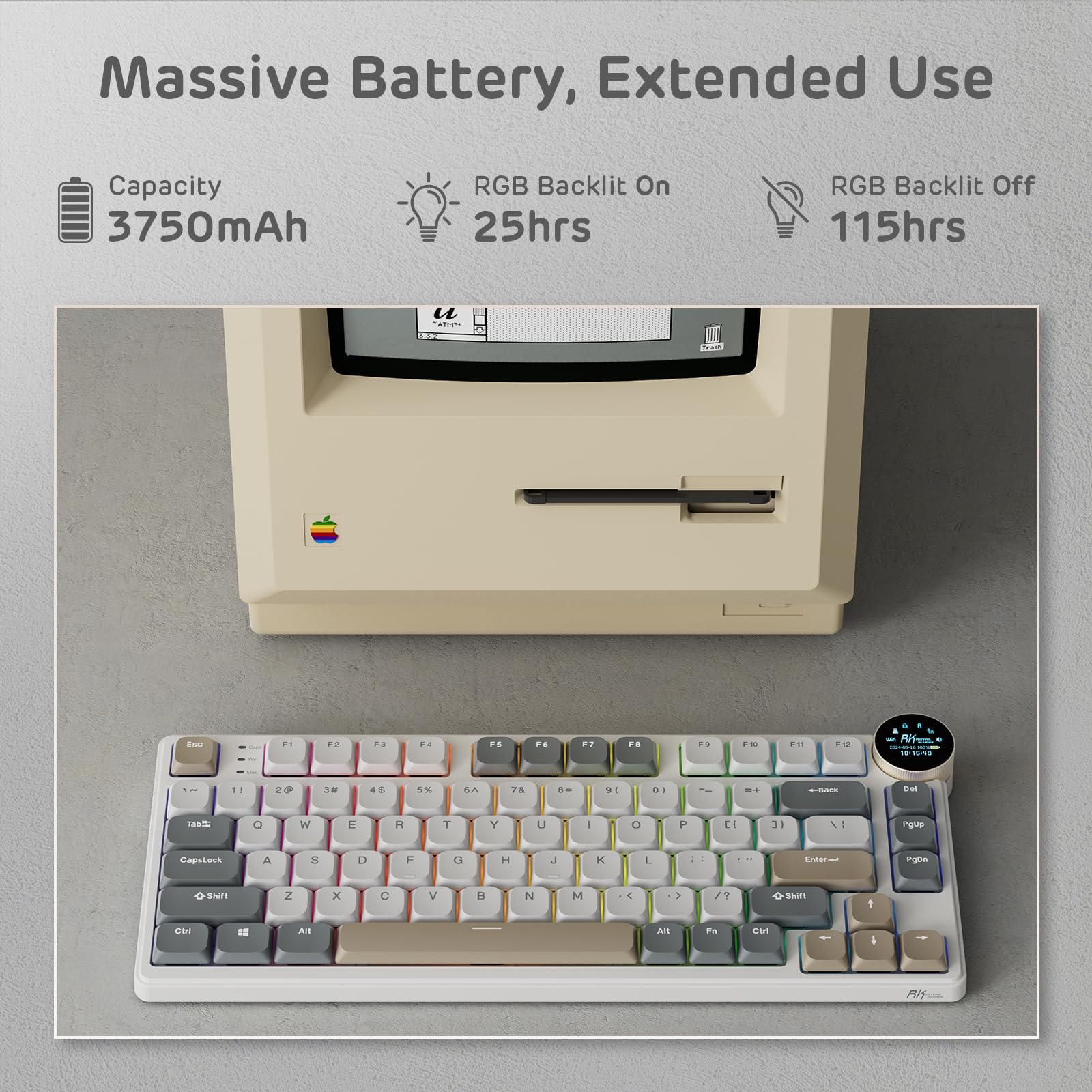 RK ROYAL KLUDGE N80 Low-Profile Mechanical Keyboard w/Smart Display Screen & Knob, Top Mount 75% Wireless Keyboard BT/2.4G/USB-C, Software Support, Massive Battery,80 Keys, Soft Tactile Brown Switches