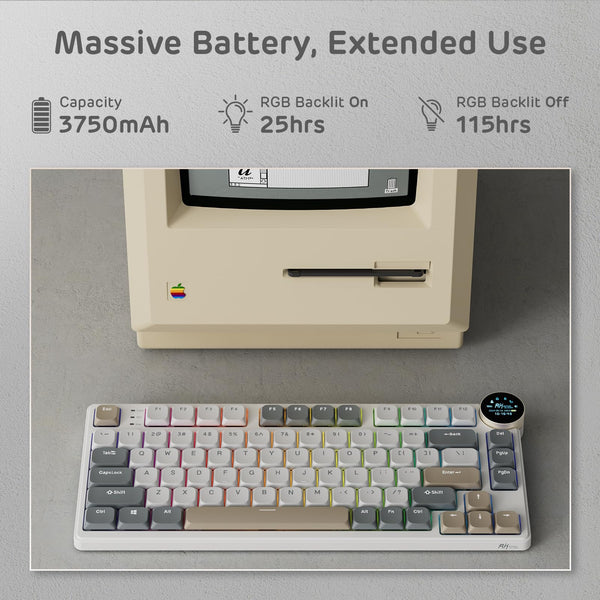 RK ROYAL KLUDGE N80 Low-Profile Mechanical Keyboard w/Smart Display Screen & Knob, Top Mount 75% Wireless Keyboard BT/2.4G/USB-C, Software Support, Massive Battery,80 Keys, Soft Tactile Brown Switches