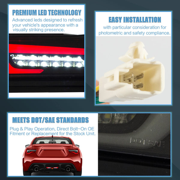 VLAND LED Tail Lights Compatible with Toyota 86 GT86 2012-2020/Subaru BRZ 2013-2020/Scion FR-S 2013-2020, Full LED Rear Light with Sequential Indicator, Red White Lens