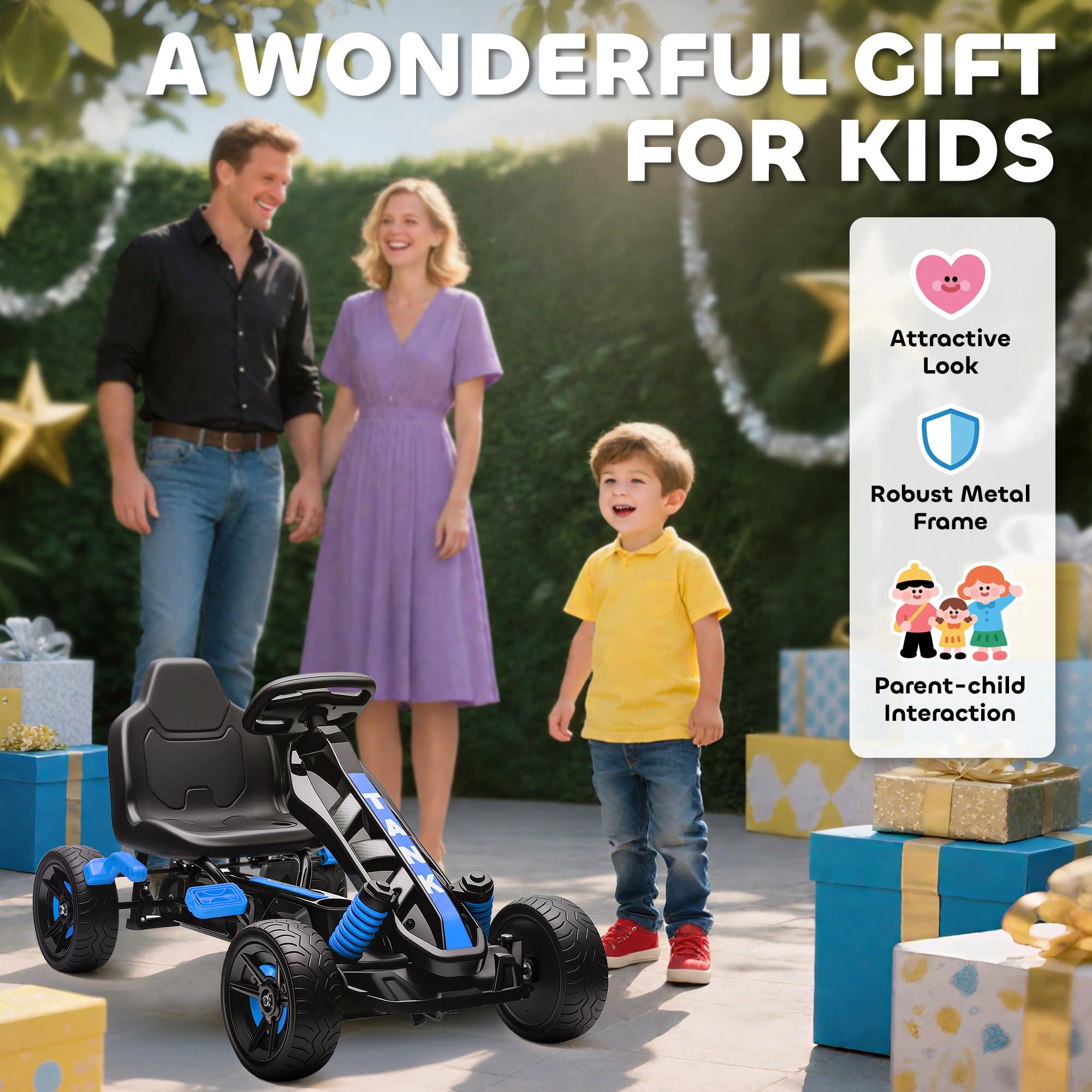 AIYAPLAY Pedal Go Kart, Ride on Racer with Freewheel System, Brake, Non-Slip EVA Wheels, Metal Frame, Go Kart for Kids Ages 3-6 Years, Pink