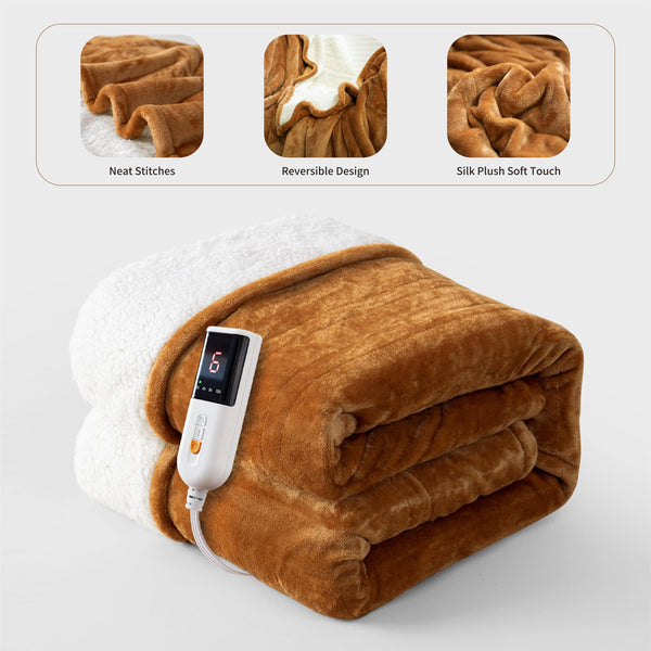 GOTCOZY Heated Blanket Electric Throw 130x160cm -Soft Silky Plush Heated Blanket with 6 Heat Settings & 10 Hours Auto-Off Timer For Home Office Use