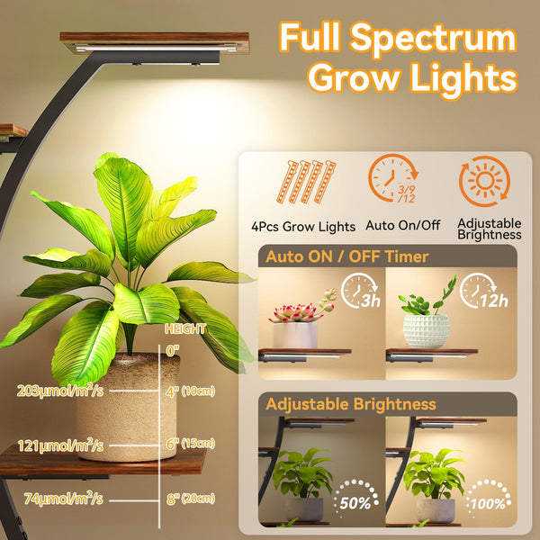 Zekoled 9-Tier Plant Stand with Grow Lights & Auto Timer, 167cm Tall S-Shaped Indoor/Outdoor Plant Shelf, Metal Plant Flower Holder, StandSpace-Saving Corner Shelf for Home, Balcony, Patio