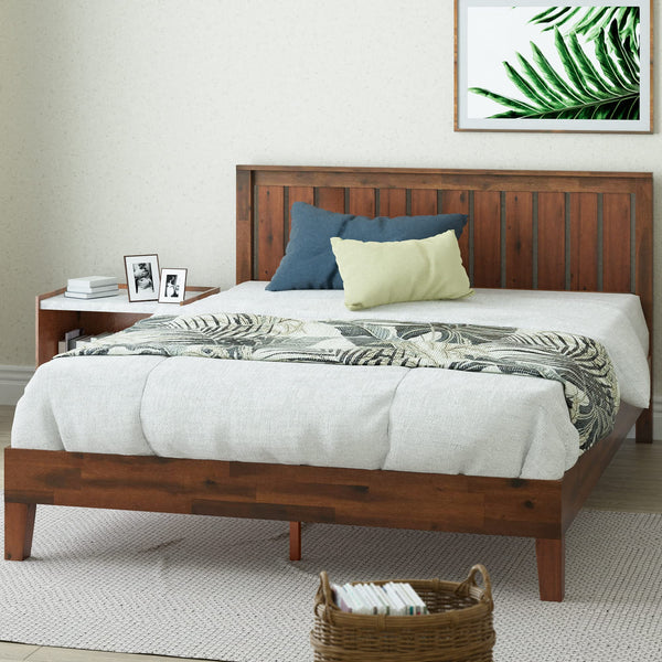 Zinus Ellie Single Bed Frame - Bed 90 x 190 cm - 36 cm Height with underbed storage - Bamboo and Wood Platform Bed Frame with Headboard, Brown
