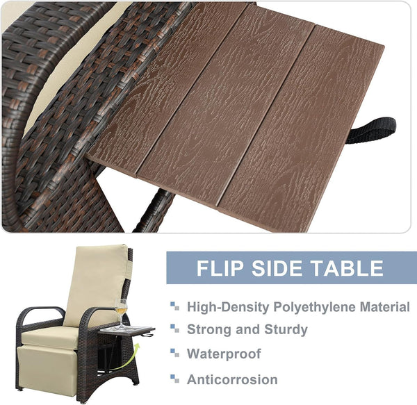 ATR ART TO REAL Rattan Garden Recliner Chairs,Sun Loungers for Outdoor Patio Furniture,2 Buckles Adjustable Backrest & Footrest Separately,All Weather Use Hand-woven Reclining Garden Chair,Khaki